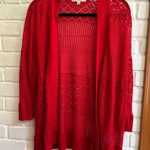 Cyrus Red Lace-Detail Cardigan